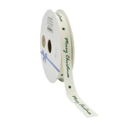 Merry Christmas Cotton Ribbon; Green on Cream
